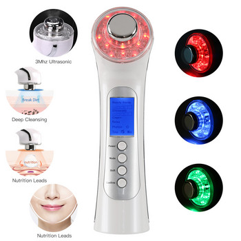 3MHz Ultrasonic 3 Color LED Photon Therapy Facial Massager Galvanic Ionic Face Beauty Device Αναζωογόνηση δέρματος Εργαλείο περιποίησης σύσφιξης
