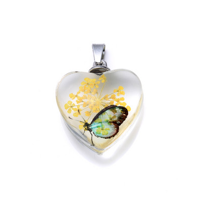 Srce prešano staklo Romantična prirodna biljka Očuvane svježe latice Privjesci Osušeni cvijet Životinjski uzorci Privjesak za izradu nakita