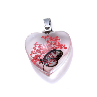 Srce prešano staklo Romantična prirodna biljka Očuvane svježe latice Privjesci Osušeni cvijet Životinjski uzorci Privjesak za izradu nakita