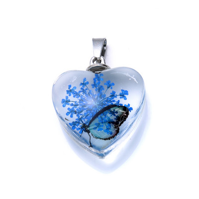 Srce prešano staklo Romantična prirodna biljka Očuvane svježe latice Privjesci Osušeni cvijet Životinjski uzorci Privjesak za izradu nakita
