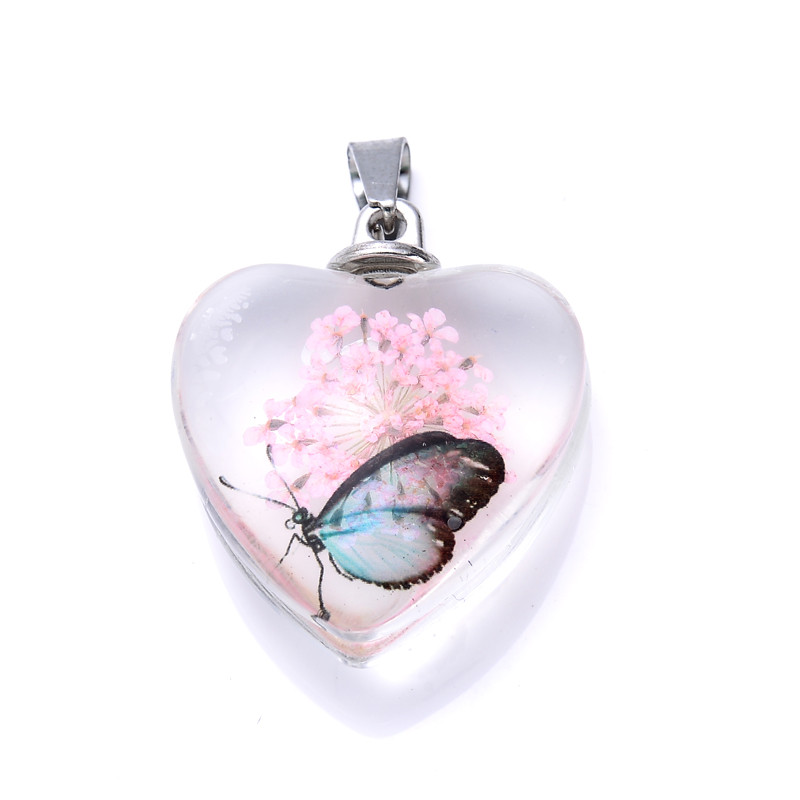 Srce prešano staklo Romantična prirodna biljka Očuvane svježe latice Privjesci Osušeni cvijet Životinjski uzorci Privjesak za izradu nakita