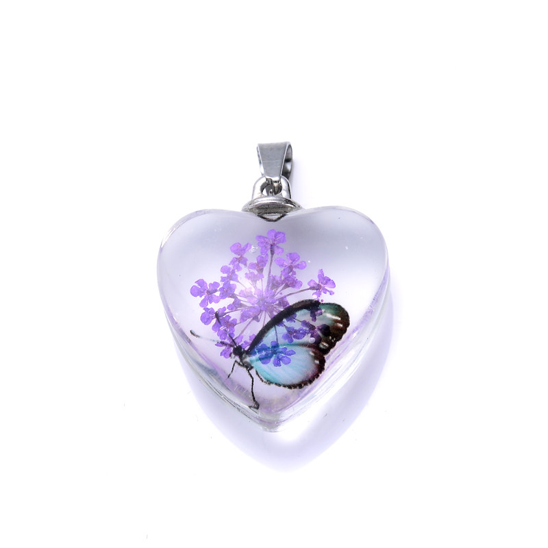 Srce prešano staklo Romantična prirodna biljka Očuvane svježe latice Privjesci Osušeni cvijet Životinjski uzorci Privjesak za izradu nakita