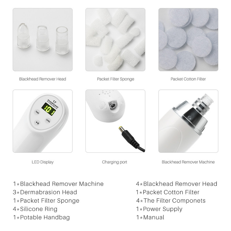 Mustpeade eemaldaja iluseade Teemantdermabrasioon mikrodermabrasioonipliiats vaakummassaaži eemaldamine armide pooride koorimise masin