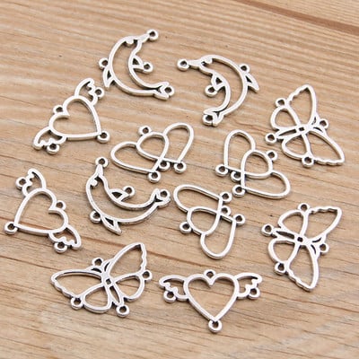 30 ks, 4 štýly, mix veľkostí, zliatiny kovu, duté motýle, delfín, srdce, prívesky na zvieratá, konektor pre DIY náhrdelníky, výrobu šperkov