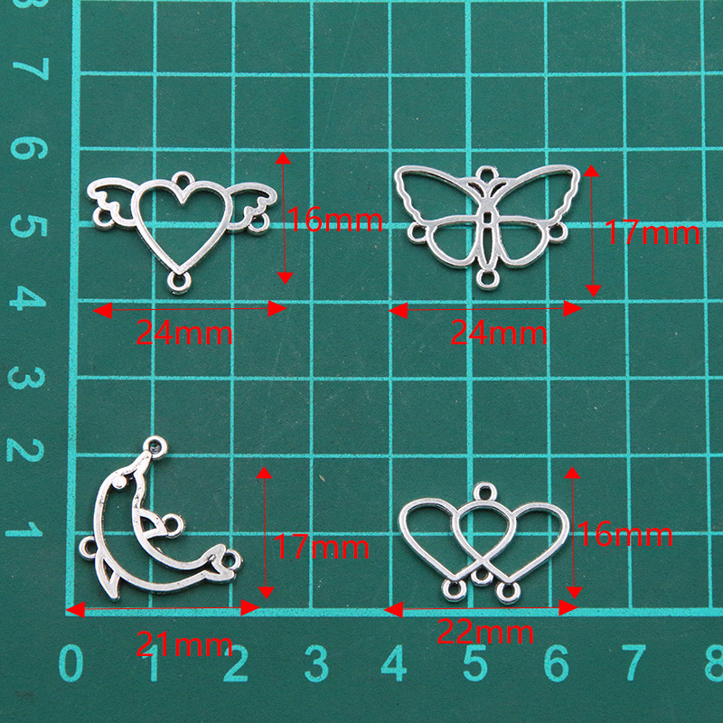 30 ks, 4 štýly, mix veľkostí, zliatiny kovu, duté motýle, delfín, srdce, prívesky na zvieratá, konektor pre DIY náhrdelníky, výrobu šperkov