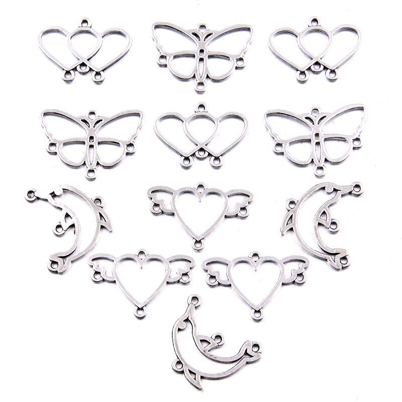 30 ks, 4 štýly, mix veľkostí, zliatiny kovu, duté motýle, delfín, srdce, prívesky na zvieratá, konektor pre DIY náhrdelníky, výrobu šperkov