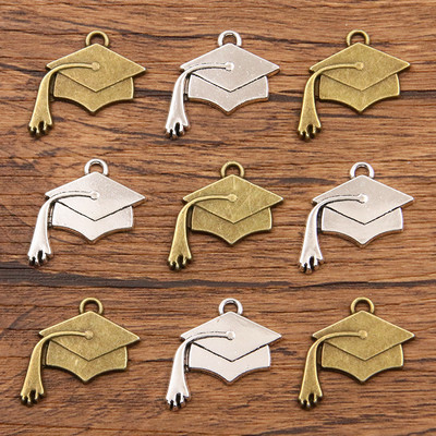 10 bucăți 22*24mm aliaj metalic două culori Charms Mortarboard pandantiv pentru sezonul de absolvire pentru realizarea de bijuterii artizanat manual
