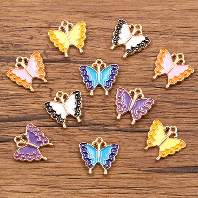 10PCS 5 boja 17*18MM legura metala Drop Oil Šareni leptir privjesak Životinjski privjesak za DIY narukvicu Ogrlica Izrada nakita
