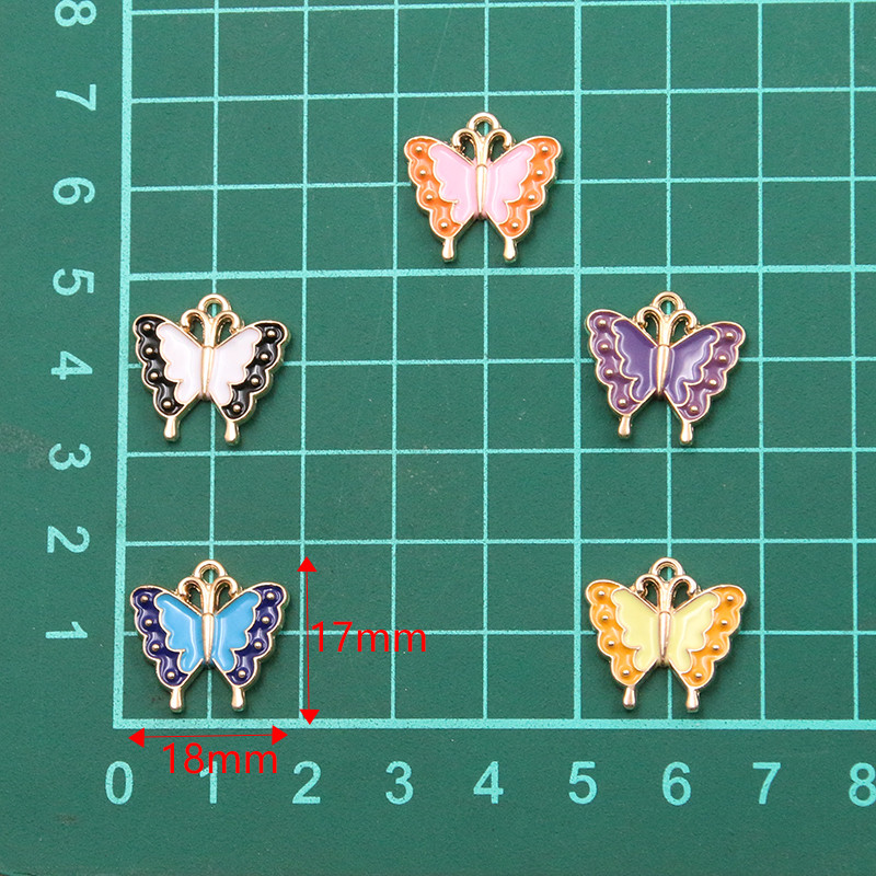 10PCS 5 boja 17*18MM legura metala Drop Oil Šareni leptir privjesak Životinjski privjesak za DIY narukvicu Ogrlica Izrada nakita