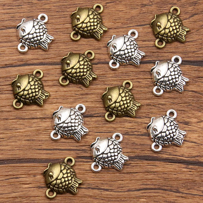 20 vnt 15 * 18 mm 2 spalvų didmeninė prekyba žuvies pakabukais gyvūnų jungtis Rankų darbo dekoracija vintažinė, skirta "pasidaryk pats" papuošalams.