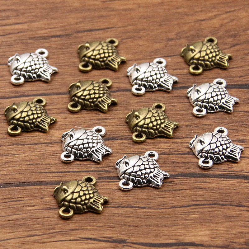 20 vnt 15 * 18 mm 2 spalvų didmeninė prekyba žuvies pakabukais gyvūnų jungtis Rankų darbo dekoracija vintažinė, skirta "pasidaryk pats" papuošalams.