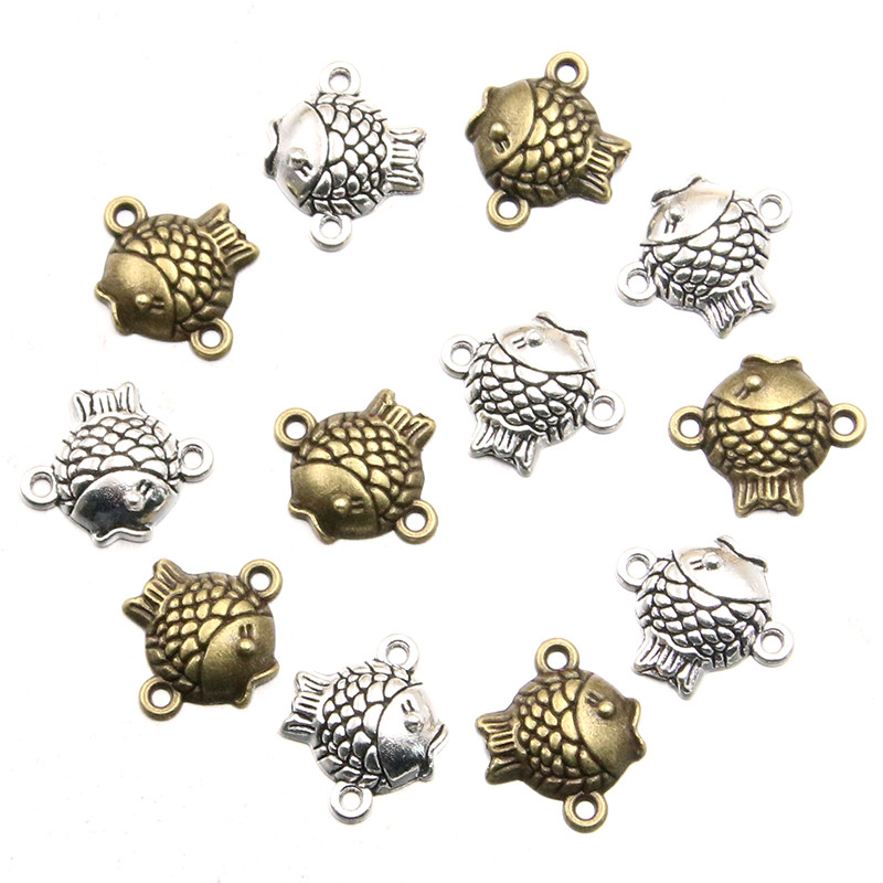 20 vnt 15 * 18 mm 2 spalvų didmeninė prekyba žuvies pakabukais gyvūnų jungtis Rankų darbo dekoracija vintažinė, skirta "pasidaryk pats" papuošalams.