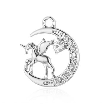 5τμχ/Παρτίδα Κράμα ψευδαργύρου Rhinestone Star Planet Lightning Charms Crescent Moon Sun Unicorn Στρογγυλό βραχιόλι Κρεμαστό κολιέ