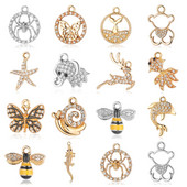 5Pcs/Lot Legura cinka Rhinestone Aligator Pauk Bee Charms Dupin Medvjed Slon Riba Puž Privjesak Narukvica Ogrlica Izrada
