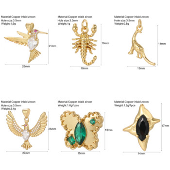 Cute Heart Bird Chrams for Jewelry Making Supplies Pave Πράσινο Κόκκινο Μπλε Ζιργκόν Χρυσό Χρώμα Dijes Diy Κολιέ Σκουλαρίκια Βραχιόλι
