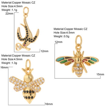 Златен цвят Bee Snake Charms за производство на консумативи Sloth Animals Designer Diy Charm Charms за обеци Изработка на колие CZ Zircon