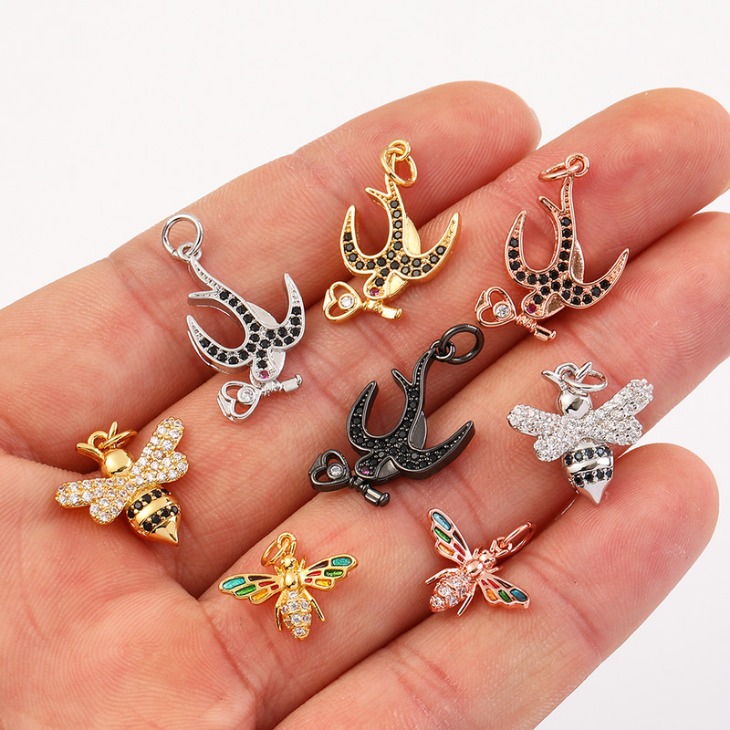 Charmuri cu șarpe de albină de culoare aurie pentru fabricarea de consumabile Animale leneșuri Breloc pentru cercei, colier, zirconiu CZ