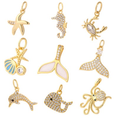 Mini Marine Life Animal Gold Color Charm for Jewelry Making Bulk Supplies Metal Pendant Diy Earring Necklace Copper Pendant