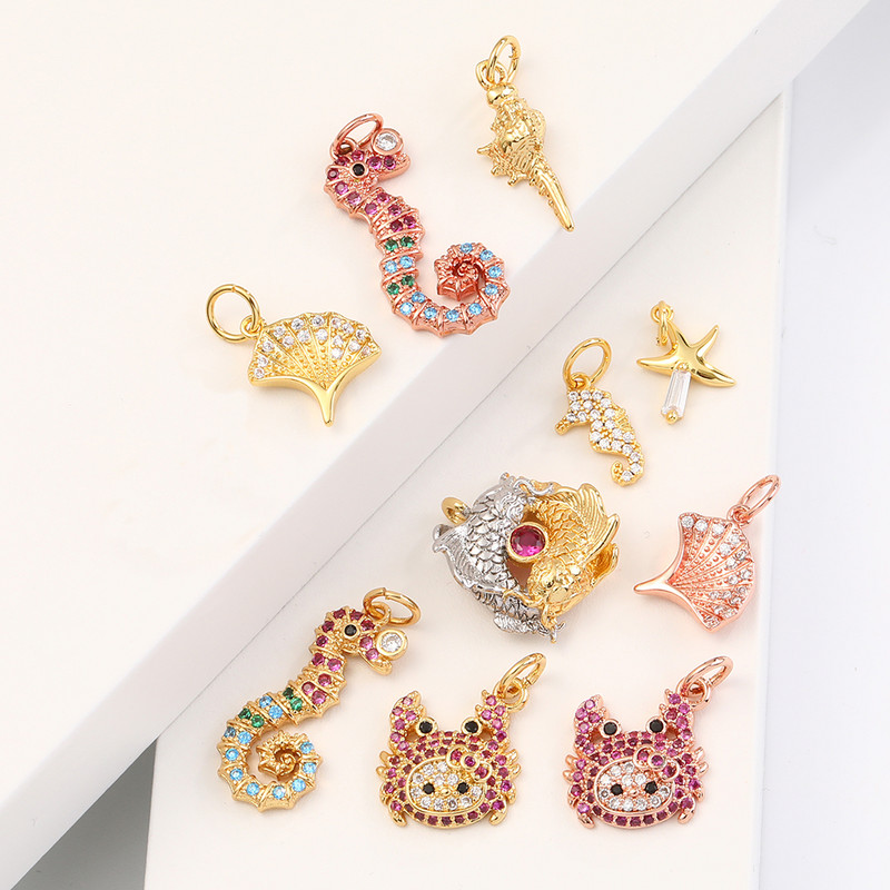 Mini Marine Life Animal aukso spalvos žavesys, skirtas papuošalams gaminti dideliais kiekiais Metalinis pakabukas pasidaryk pats auskaras karoliai varinis pakabukas