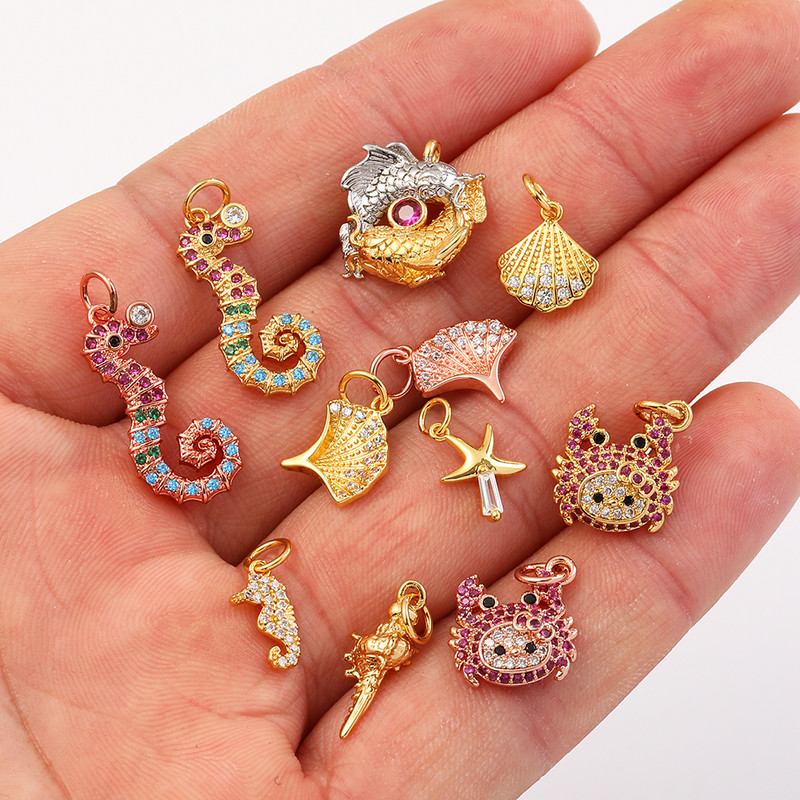 Mini Marine Life Animal aukso spalvos žavesys, skirtas papuošalams gaminti dideliais kiekiais Metalinis pakabukas pasidaryk pats auskaras karoliai varinis pakabukas