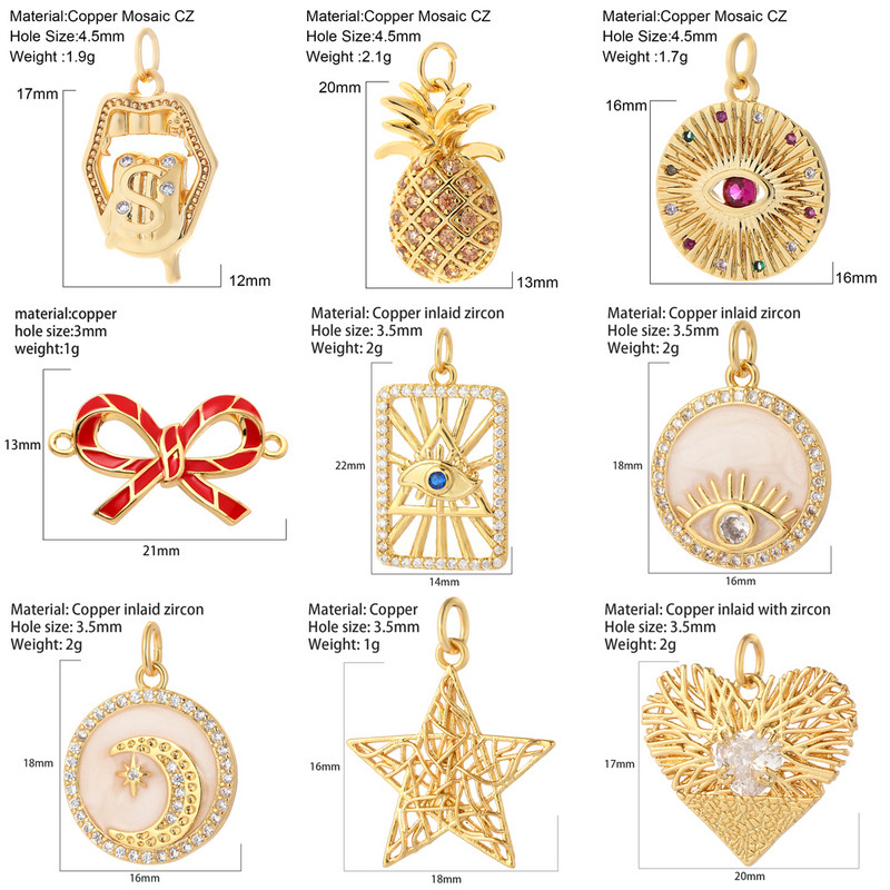 Sirds mīlestības piekariņi juvelierizstrādājumu izgatavošanas piederumiem Zvaigzne Evil Blue Eye Zelta krāsas pārklājums CZ Diy Auskaru Kuloni Piekariņi rotaslietām