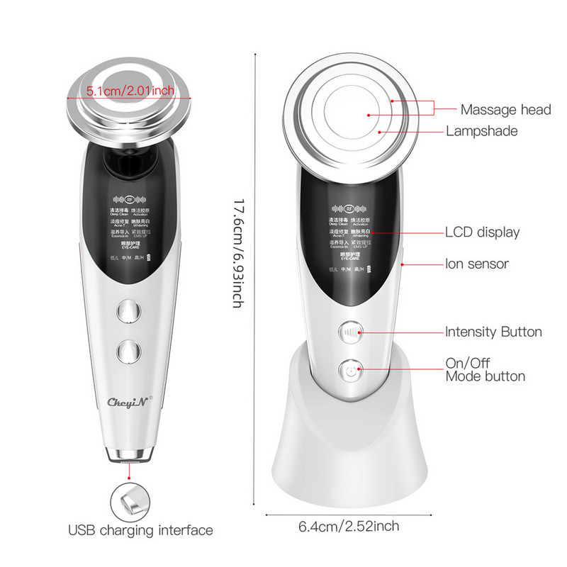 CkeyiN 7 viename veido pakeliantis masažuoklis EMS odą stangrinantis LED fotonų odos atjauninimas akių masažo juostelė Veido balinimo priemonė nuo spuogų