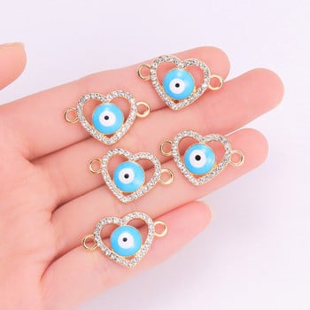 10 бр. Циркониева сплав Турски гръцки талисман със сини очи Lucky Evil Eye Гривна Висулка Любовно сърце Конектор Бижута Направи си сам аксесоари