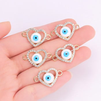 10 бр. Циркониева сплав Турски гръцки талисман със сини очи Lucky Evil Eye Гривна Висулка Любовно сърце Конектор Бижута Направи си сам аксесоари