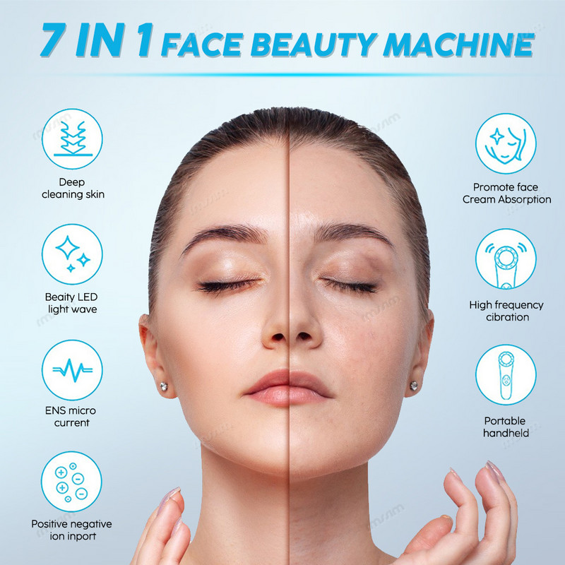 7 u 1 Galvanski masažer za lice Crveno i plavo svjetlo Alati za njegu kože Uređaj za podizanje lica EMS mikrostrujni uređaj za zatezanje lica