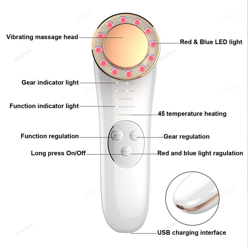 7 u 1 Galvanski masažer za lice Crveno i plavo svjetlo Alati za njegu kože Uređaj za podizanje lica EMS mikrostrujni uređaj za zatezanje lica