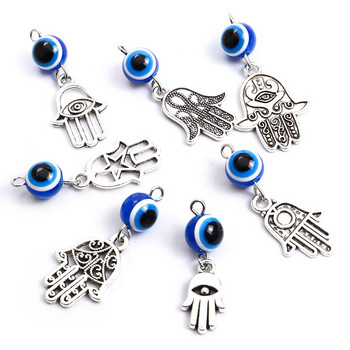 10Pcs Hamsa Hand Blue Turkish Evil Eye Charms Висулка Амулет Evil Nazar Eye Charm Направи си сам късметлийски бижута Изработка на колие Аксесоари