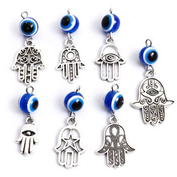 10 τμχ Hamsa Hand Blue Turkish Charms Evil Eye κρεμαστό φυλαχτό Evil Nazar Eye Charm DIY Αξεσουάρ κολιέ κατασκευής τυχερών κοσμημάτων