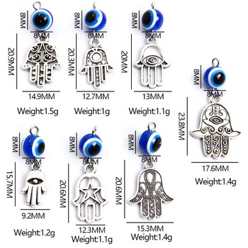 10Pcs Hamsa Hand Blue Turkish Evil Eye Charms Висулка Амулет Evil Nazar Eye Charm Направи си сам късметлийски бижута Изработка на колие Аксесоари