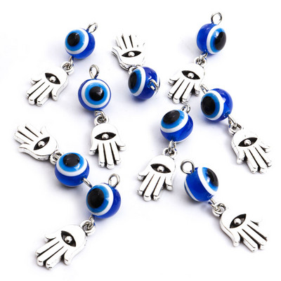 10Pcs Hamsa Hand Blue Turski Evil Eye Charms Privjesak Amulet Evil Nazar Eye Charm DIY Lucky Jewelry Pravljenje Ogrlica Dodaci