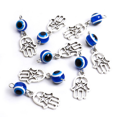 10Pcs Hamsa Hand Blue Turski Evil Eye Charms Privjesak Amulet Evil Nazar Eye Charm DIY Lucky Jewelry Pravljenje Ogrlica Dodaci