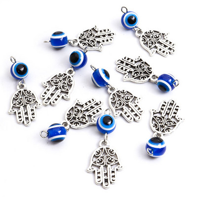 10Pcs Hamsa Hand Blue Turski Evil Eye Charms Privjesak Amulet Evil Nazar Eye Charm DIY Lucky Jewelry Pravljenje Ogrlica Dodaci