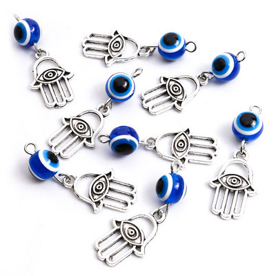 10Pcs Hamsa Hand Blue Turski Evil Eye Charms Privjesak Amulet Evil Nazar Eye Charm DIY Lucky Jewelry Pravljenje Ogrlica Dodaci