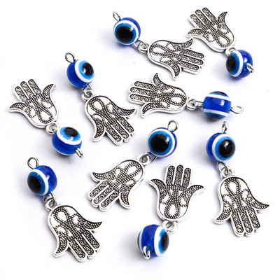 10Pcs Hamsa Hand Blue Turski Evil Eye Charms Privjesak Amulet Evil Nazar Eye Charm DIY Lucky Jewelry Pravljenje Ogrlica Dodaci