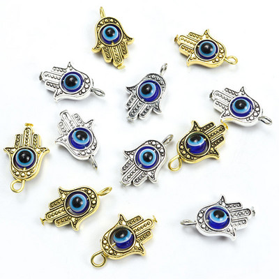 10Pcs Hamsa Hand Blue Turski Evil Eye Charms Privjesak Amulet Evil Nazar Eye Charm DIY Lucky Jewelry Pravljenje Ogrlica Dodaci