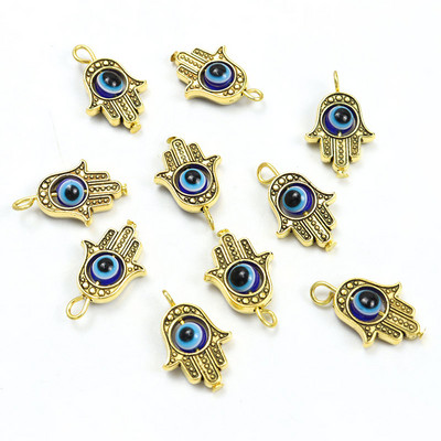 10Pcs Hamsa Hand Blue Turski Evil Eye Charms Privjesak Amulet Evil Nazar Eye Charm DIY Lucky Jewelry Pravljenje Ogrlica Dodaci