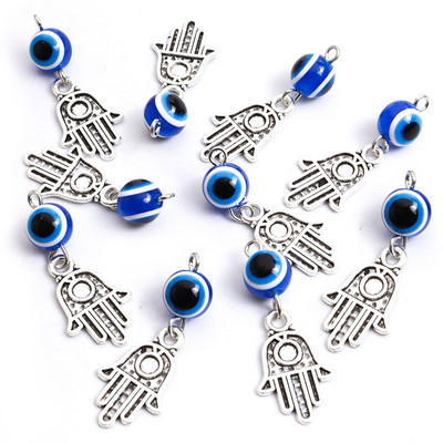 10Pcs Hamsa Hand Blue Turski Evil Eye Charms Privjesak Amulet Evil Nazar Eye Charm DIY Lucky Jewelry Pravljenje Ogrlica Dodaci