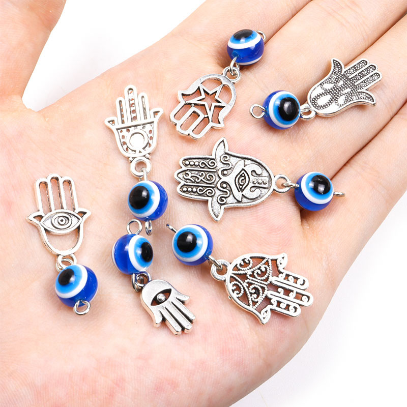 10Pcs Hamsa Hand Blue Turski Evil Eye Charms Privjesak Amulet Evil Nazar Eye Charm DIY Lucky Jewelry Pravljenje Ogrlica Dodaci