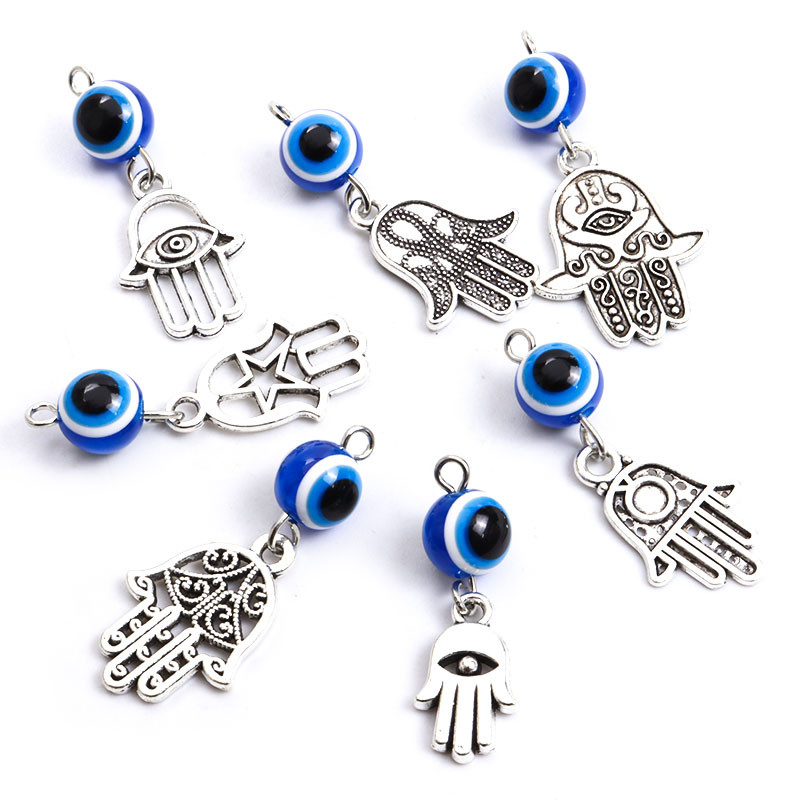 10Pcs Hamsa Hand Blue Turski Evil Eye Charms Privjesak Amulet Evil Nazar Eye Charm DIY Lucky Jewelry Pravljenje Ogrlica Dodaci