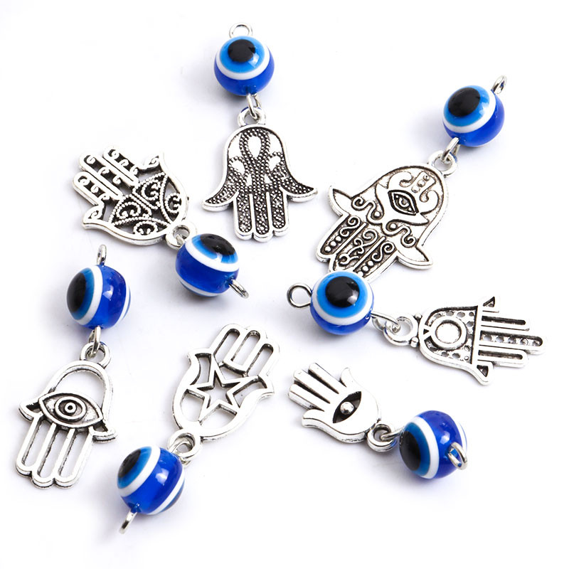 10Pcs Hamsa Hand Blue Turski Evil Eye Charms Privjesak Amulet Evil Nazar Eye Charm DIY Lucky Jewelry Pravljenje Ogrlica Dodaci