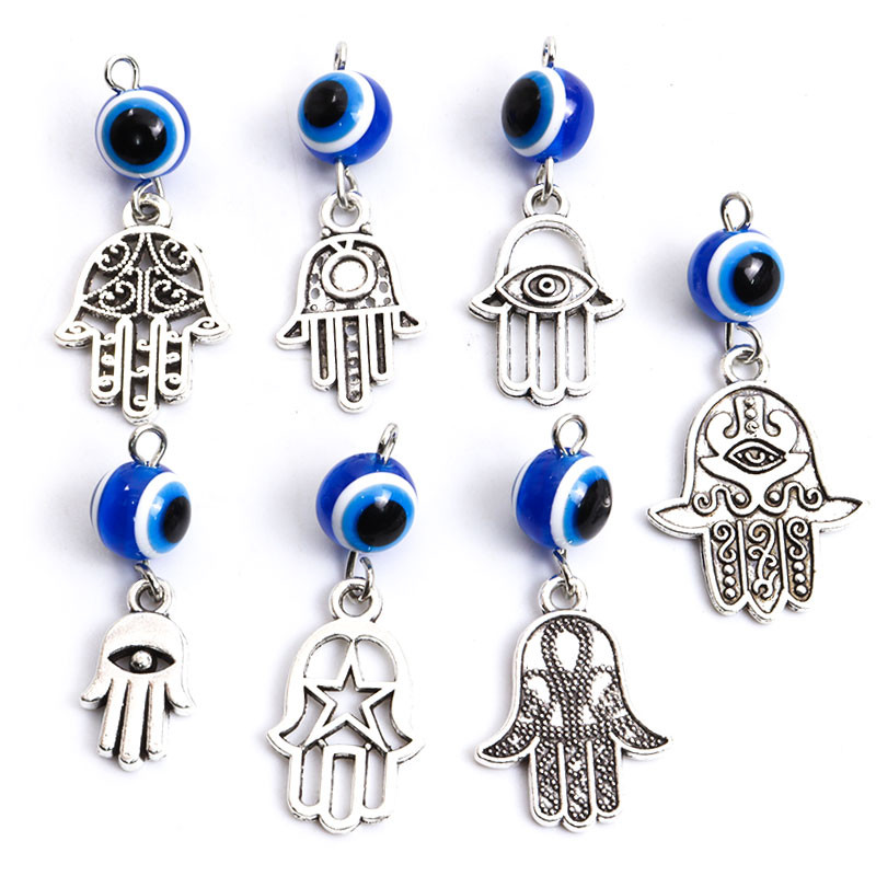 10Pcs Hamsa Hand Blue Turski Evil Eye Charms Privjesak Amulet Evil Nazar Eye Charm DIY Lucky Jewelry Pravljenje Ogrlica Dodaci