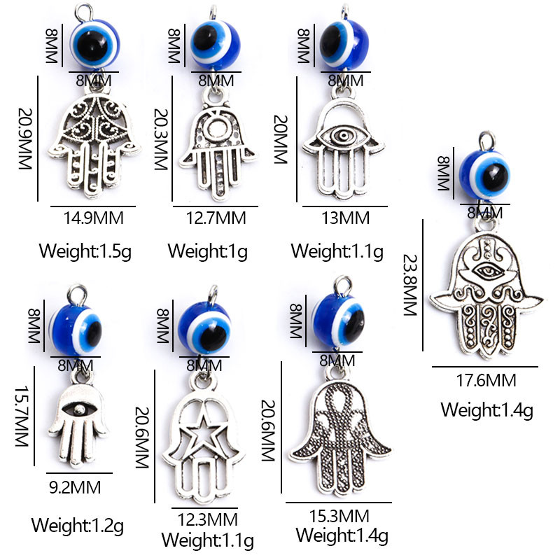 10Pcs Hamsa Hand Blue Turski Evil Eye Charms Privjesak Amulet Evil Nazar Eye Charm DIY Lucky Jewelry Pravljenje Ogrlica Dodaci