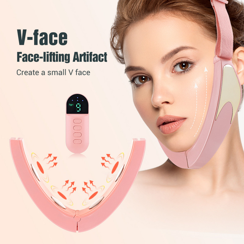 V-kujuline nägu tõstev salendav rihm EMS mikrovoolu tselluliidi masseerija näole ilu vibratsiooniga topeltlõua eemaldaja pingutage