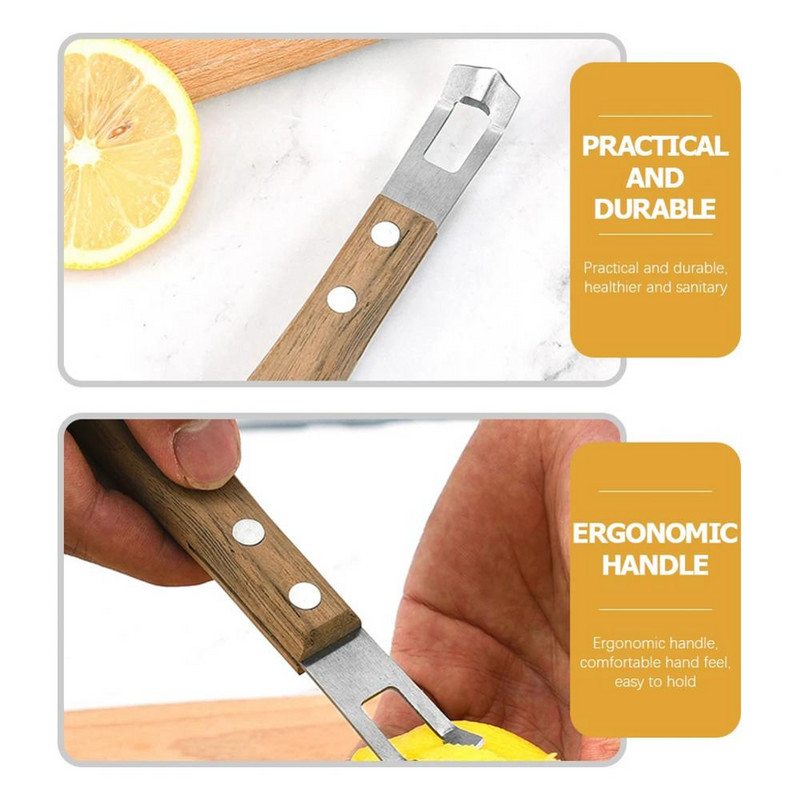 Oceľová nerezová škrabka na ovocie, škrabka na zeleninu, drvič citrónovej kôry, drevená rukoväť, krájač masla Julienne, kuchynské pomôcky