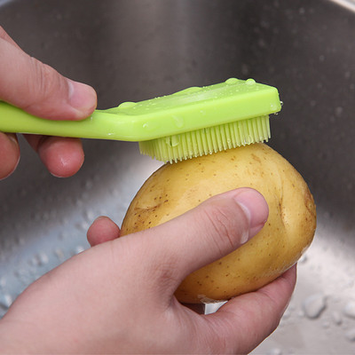 Perie de curățare cu mâner pentru fructe și legume multifuncționale Unelte pentru gătit pentru bucătărie Perie de curățare ușoară Dispozitive de bucătărie pentru cartofi