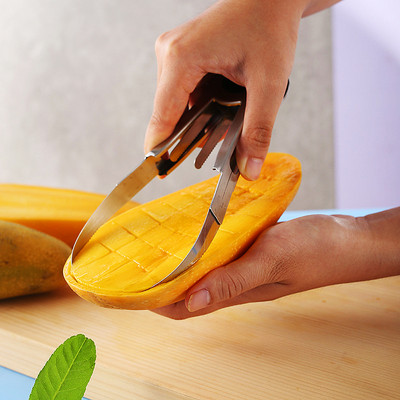 Rozsdamentes acél mangóosztó Gyümölcshámozó Mangó Vágókés Multifunkciós Gyümölcshámozó Szerszám Kockára vágott konyhai kellékek